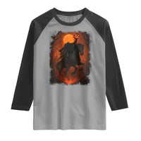 Scary Pumpkin Headless Horseman Halloween Raglan Shirt - Wonder Print Shop