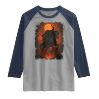 Scary Pumpkin Headless Horseman Halloween Raglan Shirt - Wonder Print Shop