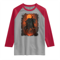 Scary Pumpkin Headless Horseman Halloween Raglan Shirt - Wonder Print Shop