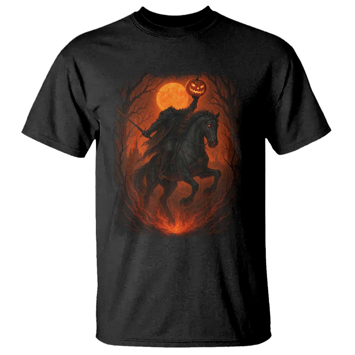 Scary Pumpkin Headless Horseman Halloween T Shirt - Wonder Print Shop
