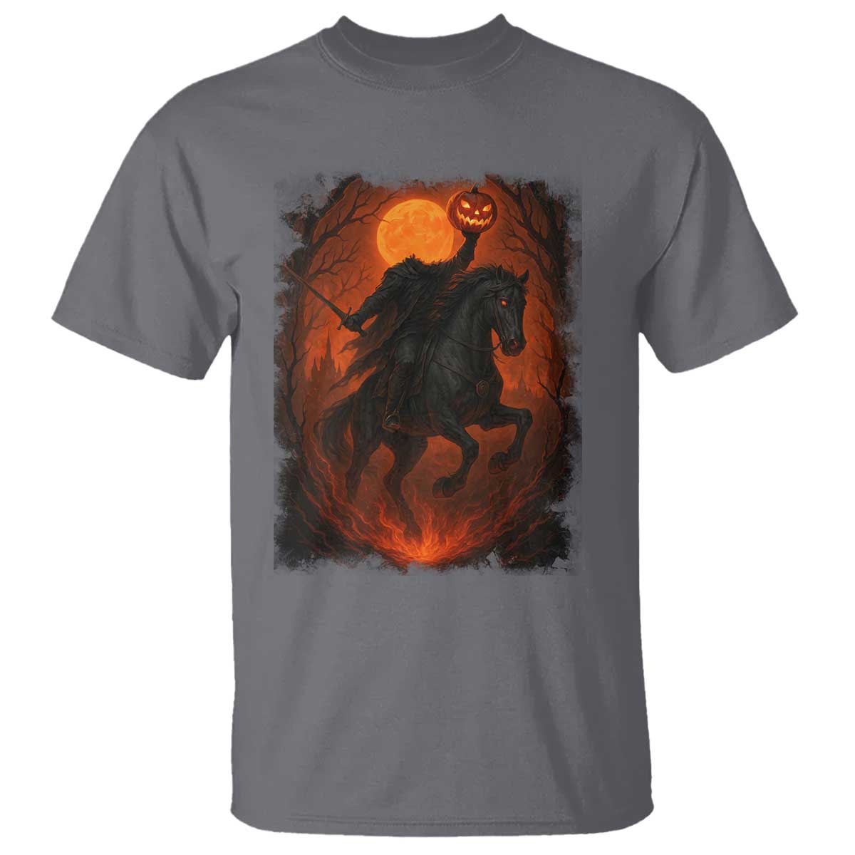 Scary Pumpkin Headless Horseman Halloween T Shirt - Wonder Print Shop