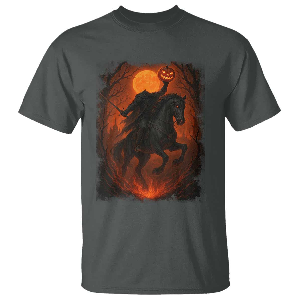 Scary Pumpkin Headless Horseman Halloween T Shirt - Wonder Print Shop