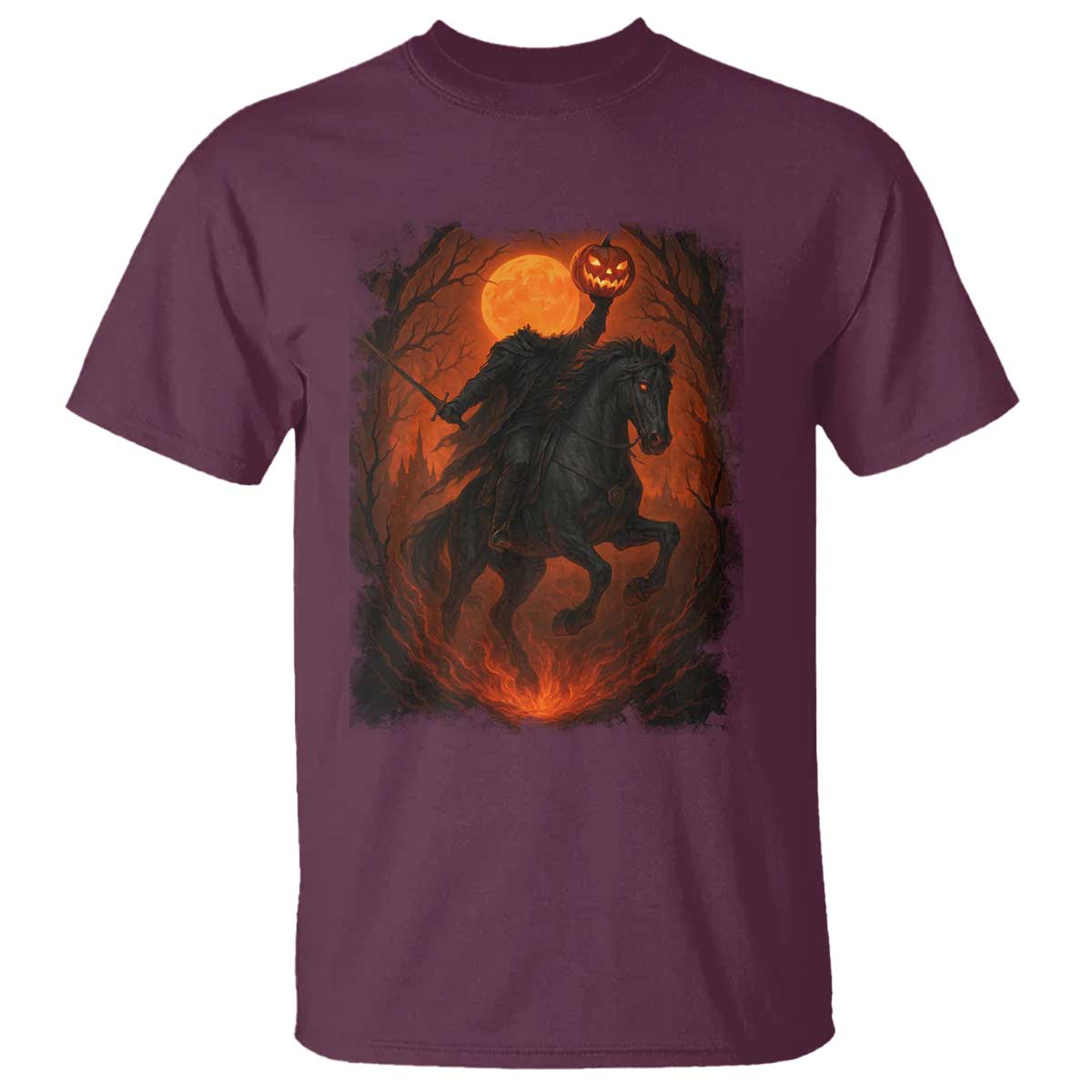Scary Pumpkin Headless Horseman Halloween T Shirt - Wonder Print Shop