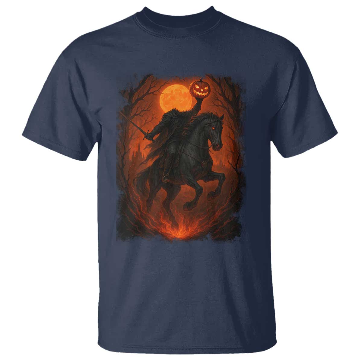 Scary Pumpkin Headless Horseman Halloween T Shirt - Wonder Print Shop
