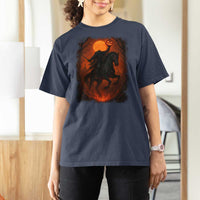 Scary Pumpkin Headless Horseman Halloween T Shirt For Women - Wonder Print Shop