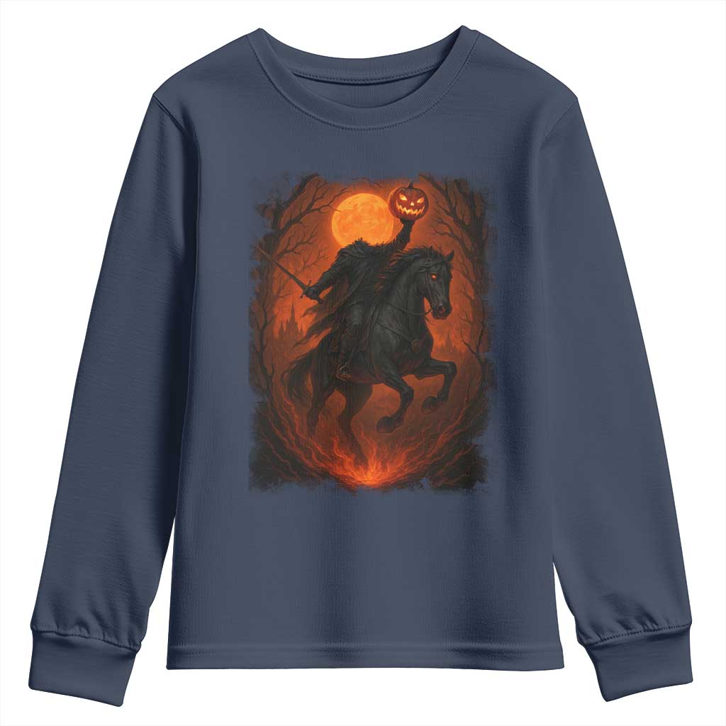 Scary Pumpkin Headless Horseman Halloween Youth Sweatshirt - Wonder Print Shop