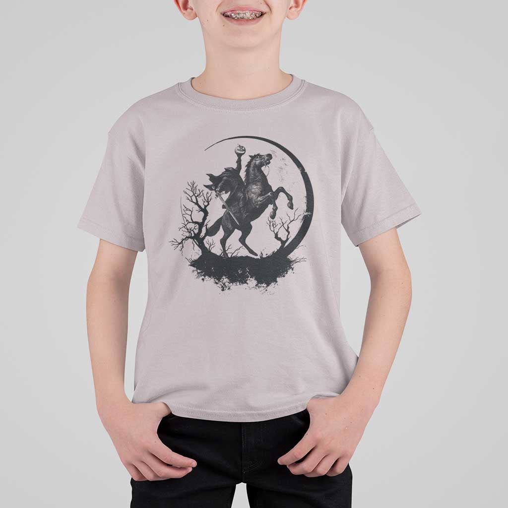 Headless Horseman T Shirt For Kid Retro Gothic Scary Pumpkin Moon Halloween Costume - Wonder Print Shop