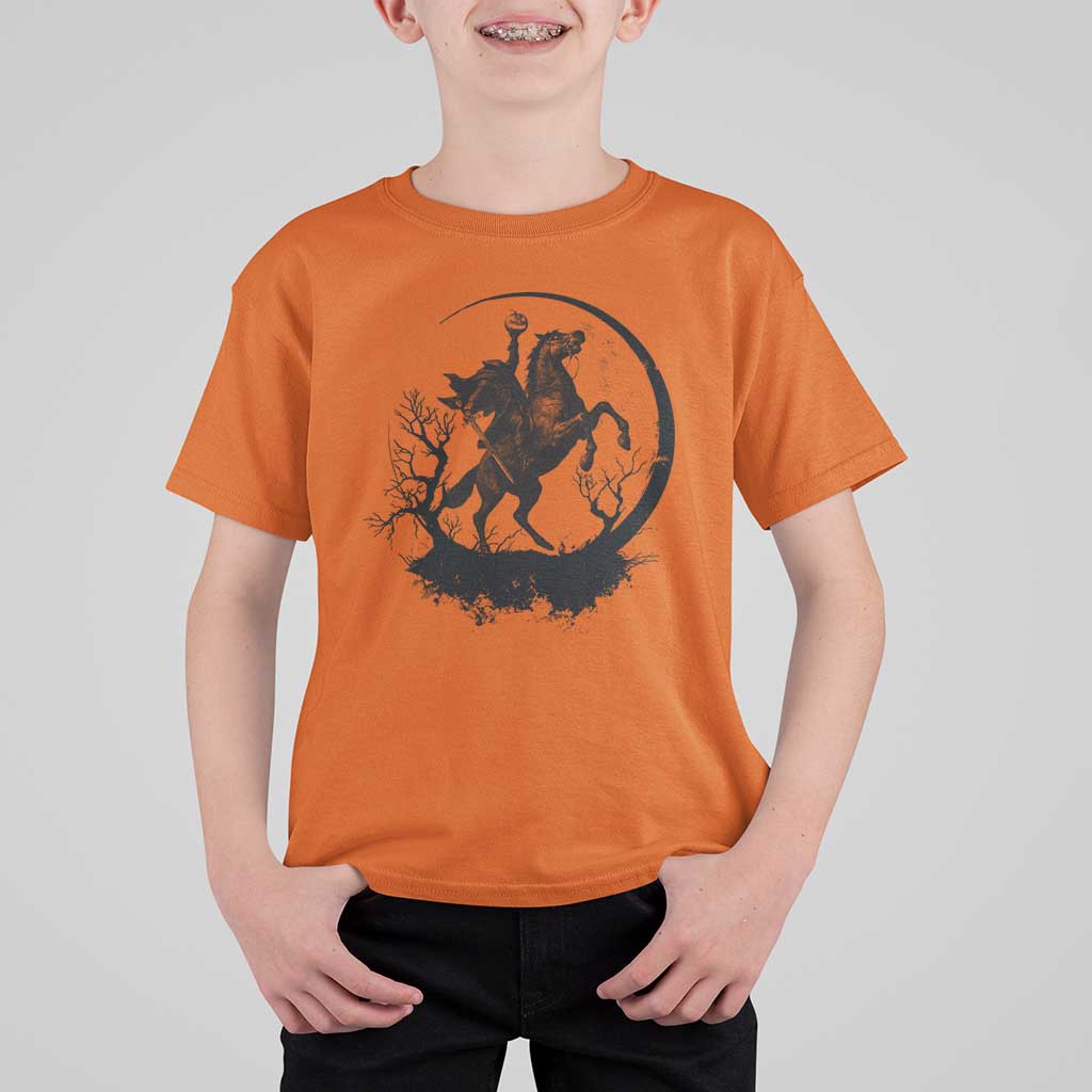 Headless Horseman T Shirt For Kid Retro Gothic Scary Pumpkin Moon Halloween Costume - Wonder Print Shop