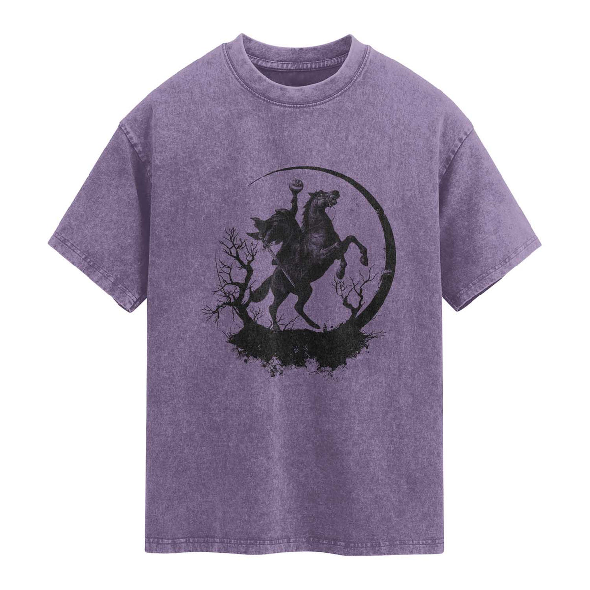 Headless Horseman Washed Cotton T-Shirt Retro Gothic Scary Pumpkin Moon Halloween Costume