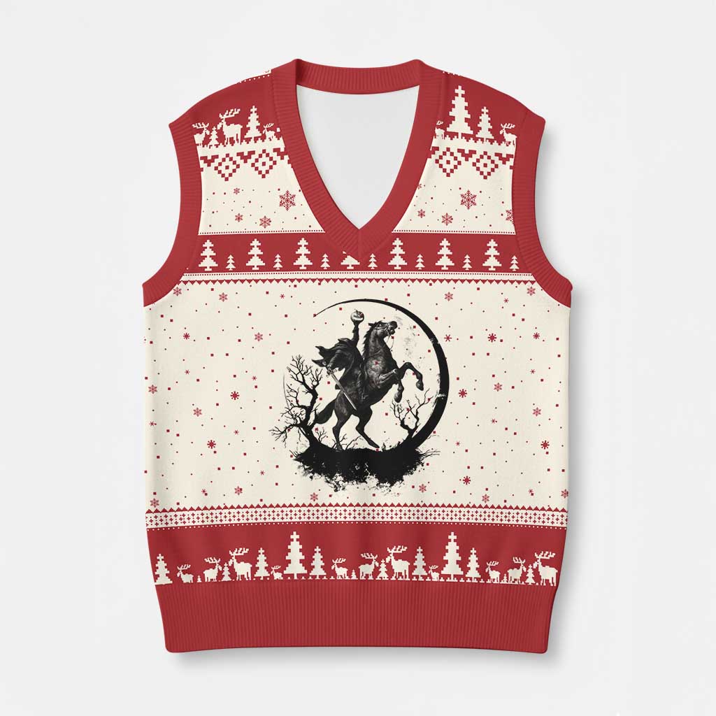 Headless Horseman V-Neck Knit Sweater Vest Retro Gothic Scary Pumpkin Moon Halloween Costume - Wonder Print Shop