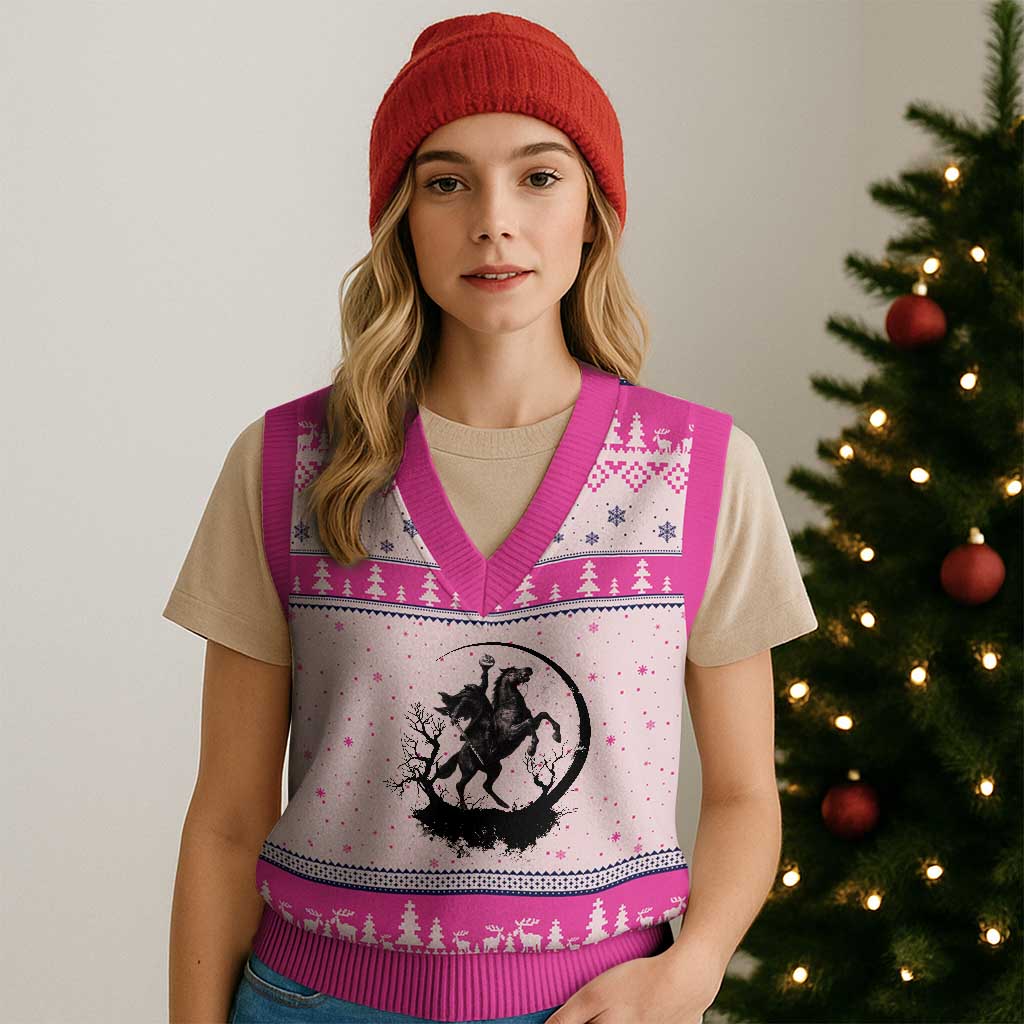 Headless Horseman V-Neck Knit Sweater Vest Retro Gothic Scary Pumpkin Moon Halloween Costume - Wonder Print Shop