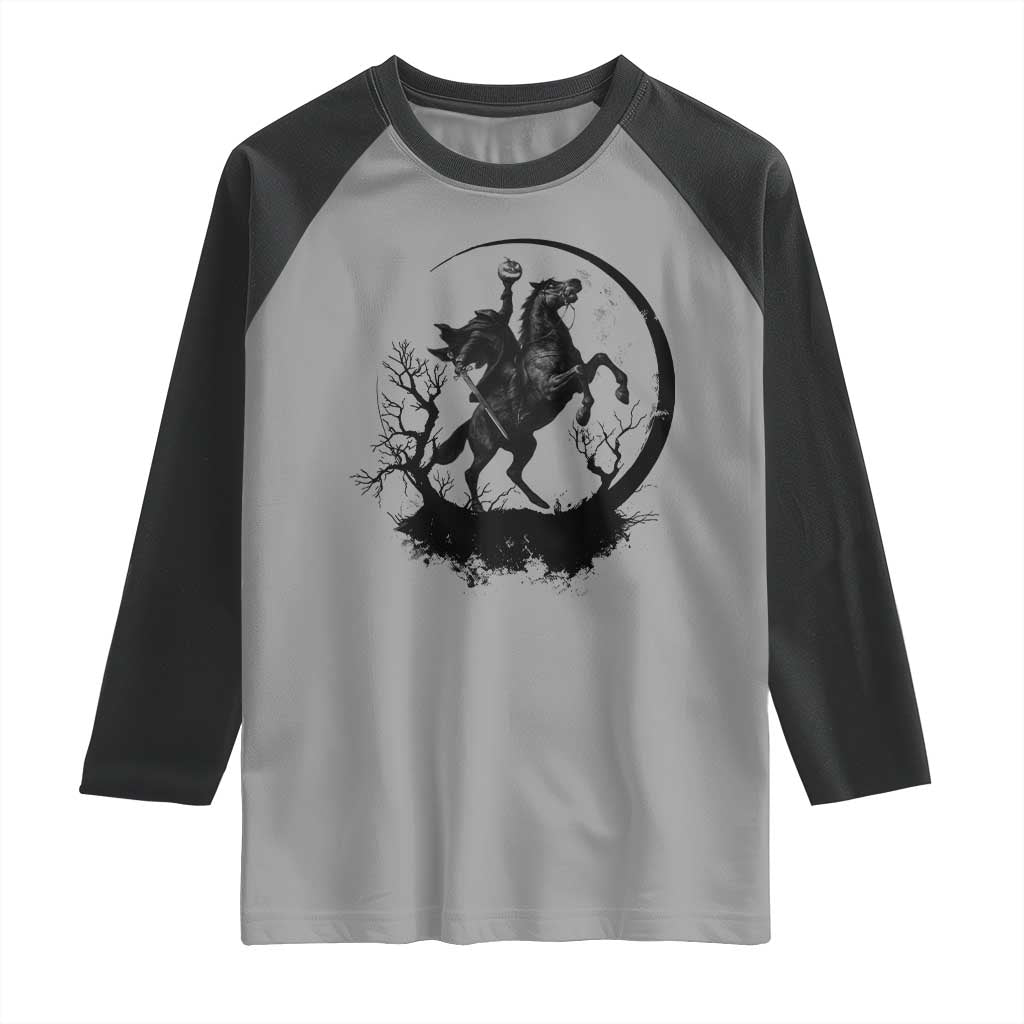Headless Horseman Raglan Shirt Retro Gothic Scary Pumpkin Moon Halloween Costume - Wonder Print Shop