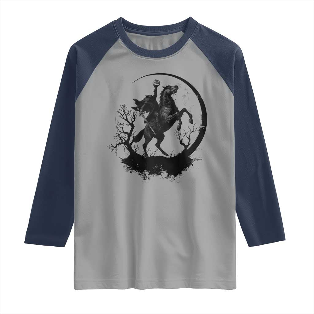 Headless Horseman Raglan Shirt Retro Gothic Scary Pumpkin Moon Halloween Costume - Wonder Print Shop