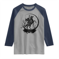 Headless Horseman Raglan Shirt Retro Gothic Scary Pumpkin Moon Halloween Costume - Wonder Print Shop