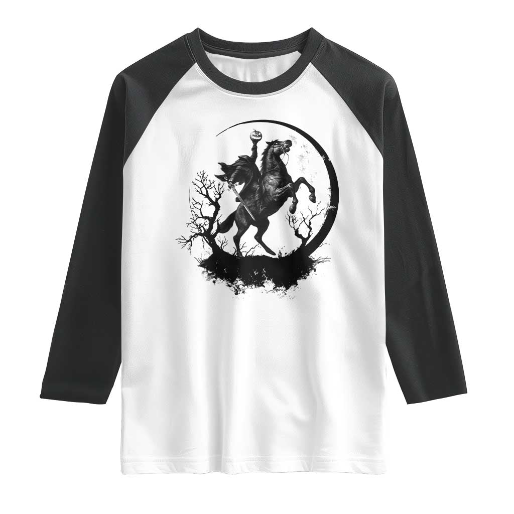 Headless Horseman Raglan Shirt Retro Gothic Scary Pumpkin Moon Halloween Costume - Wonder Print Shop