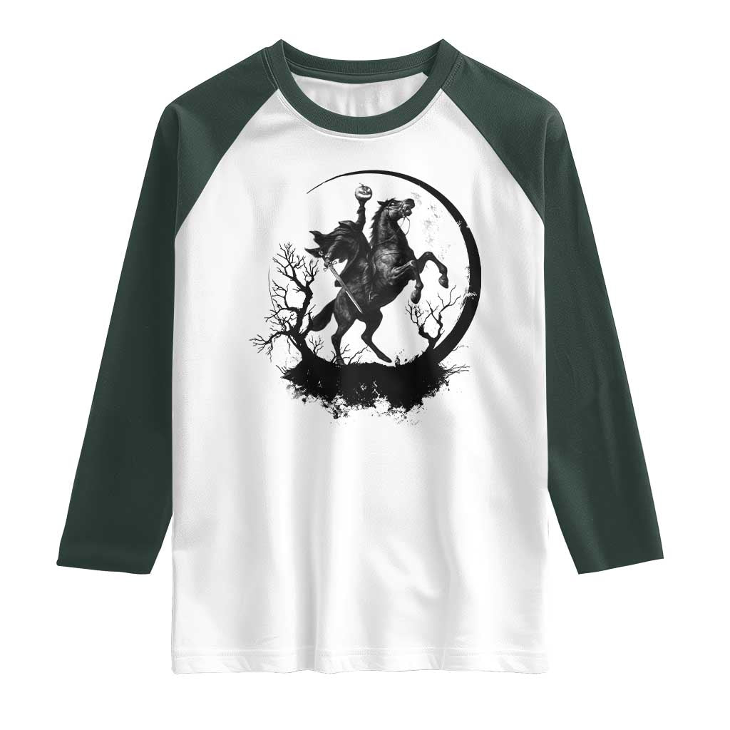 Headless Horseman Raglan Shirt Retro Gothic Scary Pumpkin Moon Halloween Costume - Wonder Print Shop