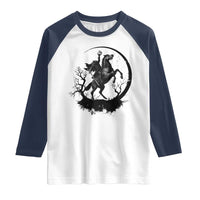 Headless Horseman Raglan Shirt Retro Gothic Scary Pumpkin Moon Halloween Costume - Wonder Print Shop