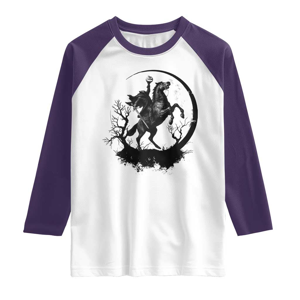 Headless Horseman Raglan Shirt Retro Gothic Scary Pumpkin Moon Halloween Costume - Wonder Print Shop
