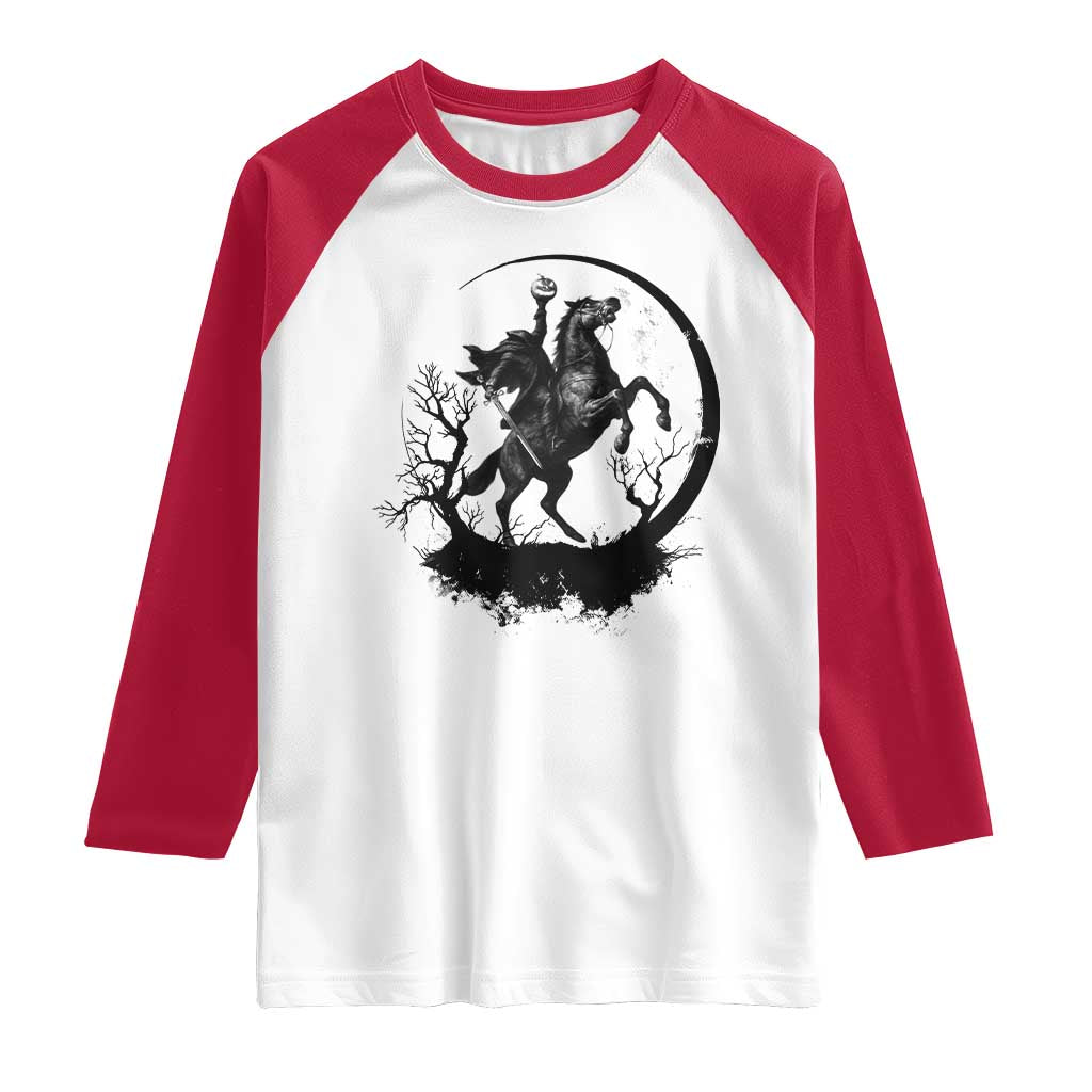Headless Horseman Raglan Shirt Retro Gothic Scary Pumpkin Moon Halloween Costume - Wonder Print Shop