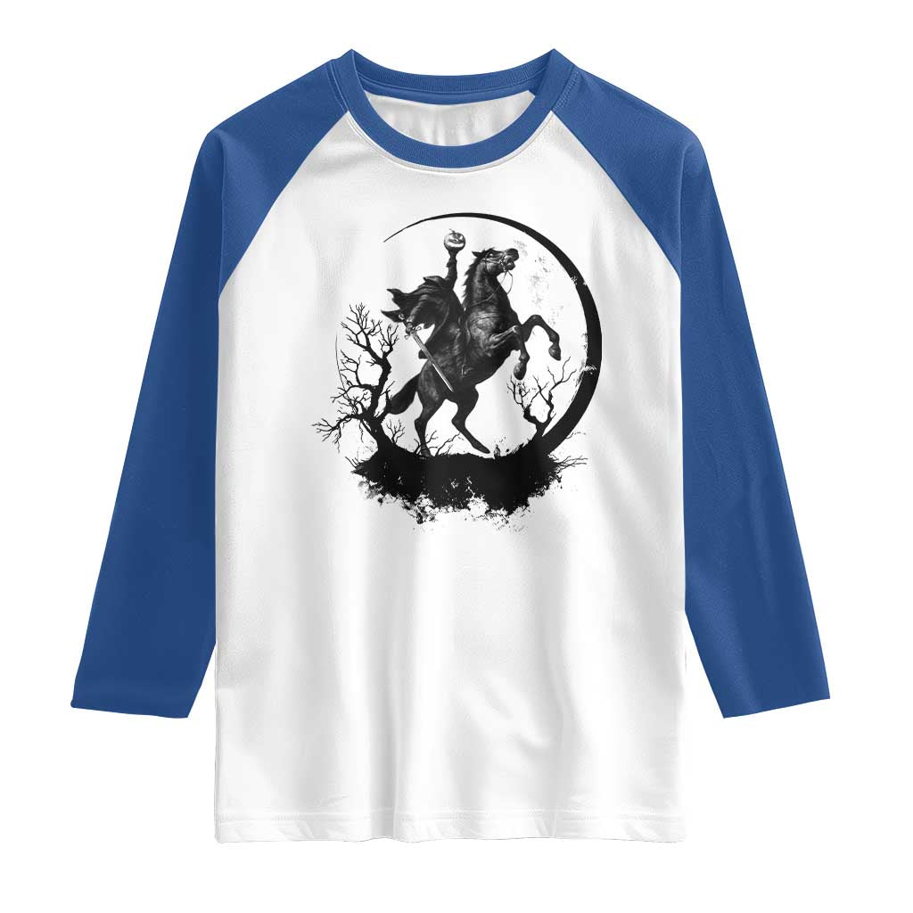 Headless Horseman Raglan Shirt Retro Gothic Scary Pumpkin Moon Halloween Costume - Wonder Print Shop