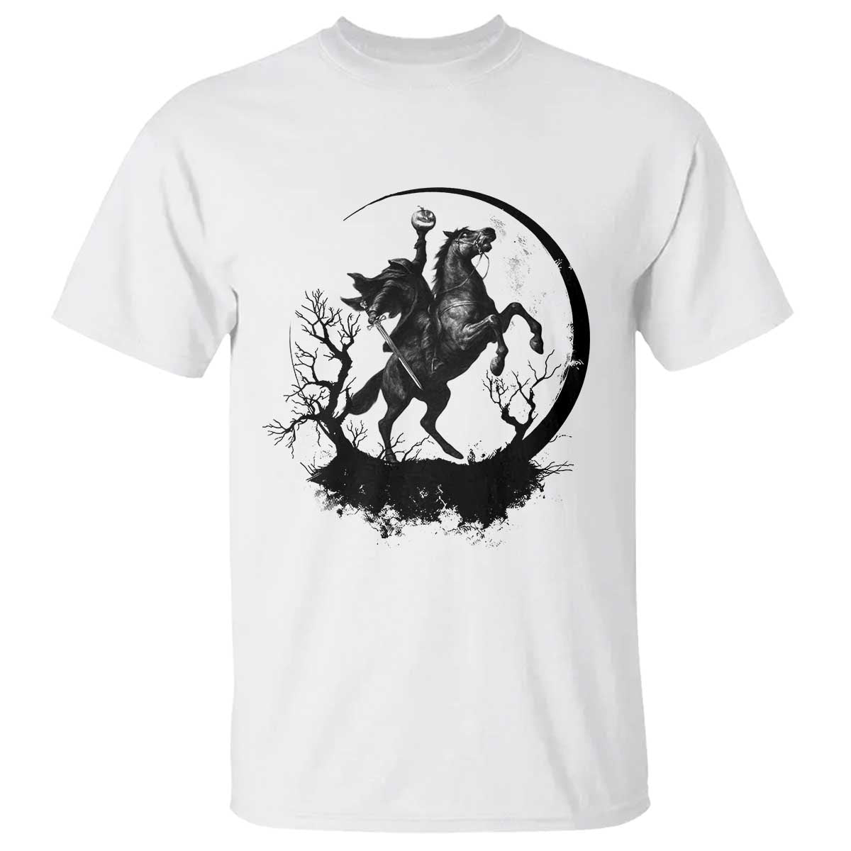 Headless Horseman T Shirt Retro Gothic Scary Pumpkin Moon Halloween Costume - Wonder Print Shop