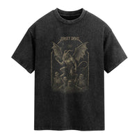 Jersey Devil Washed Cotton T-Shirt Vintage Weird Creepy Creature Leeds Devil