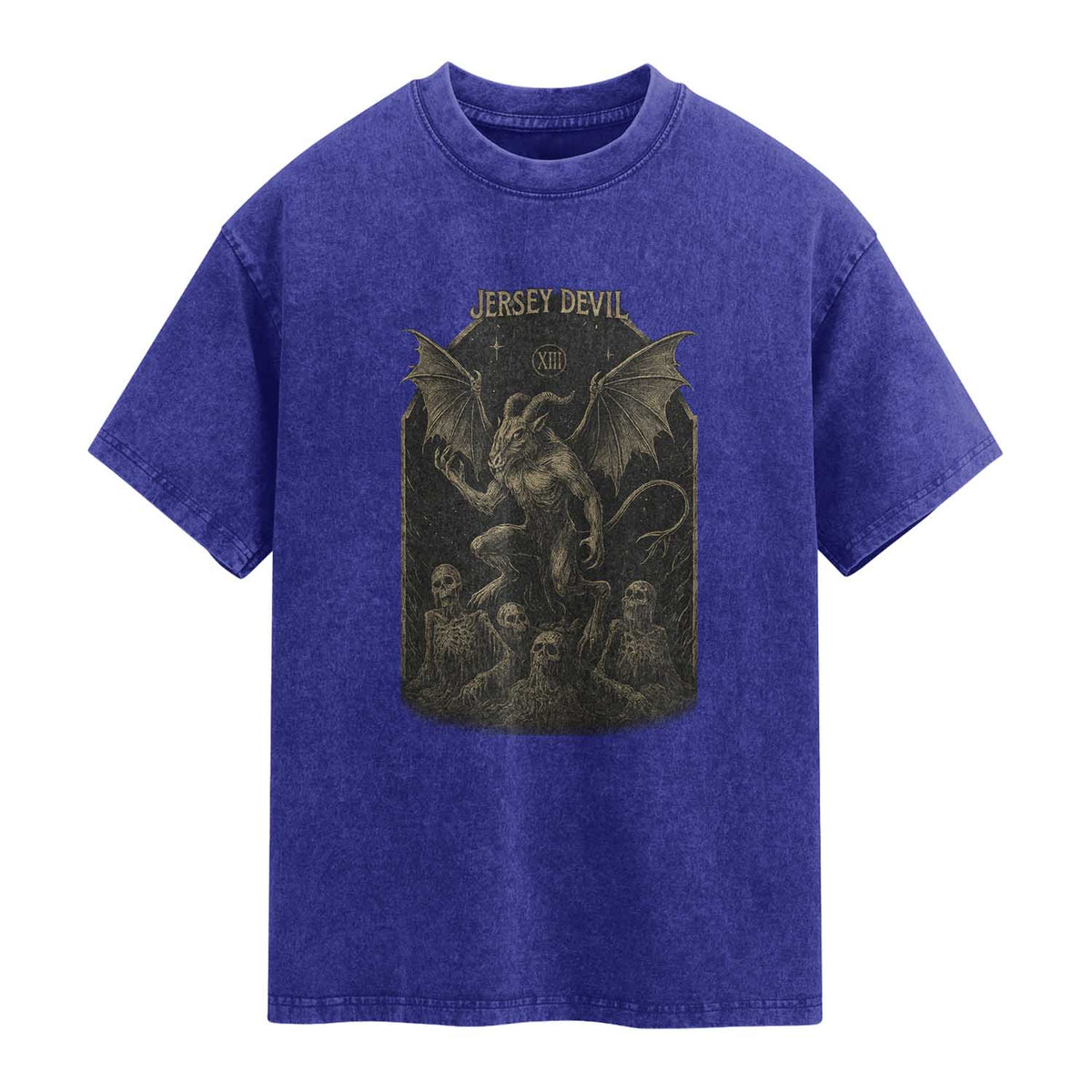 Jersey Devil Washed Cotton T-Shirt Vintage Weird Creepy Creature Leeds Devil
