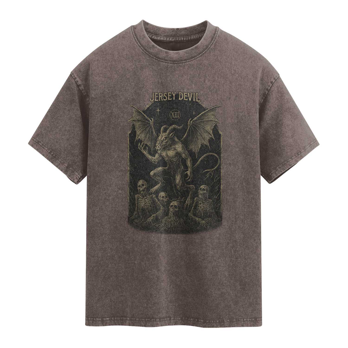 Jersey Devil Washed Cotton T-Shirt Vintage Weird Creepy Creature Leeds Devil