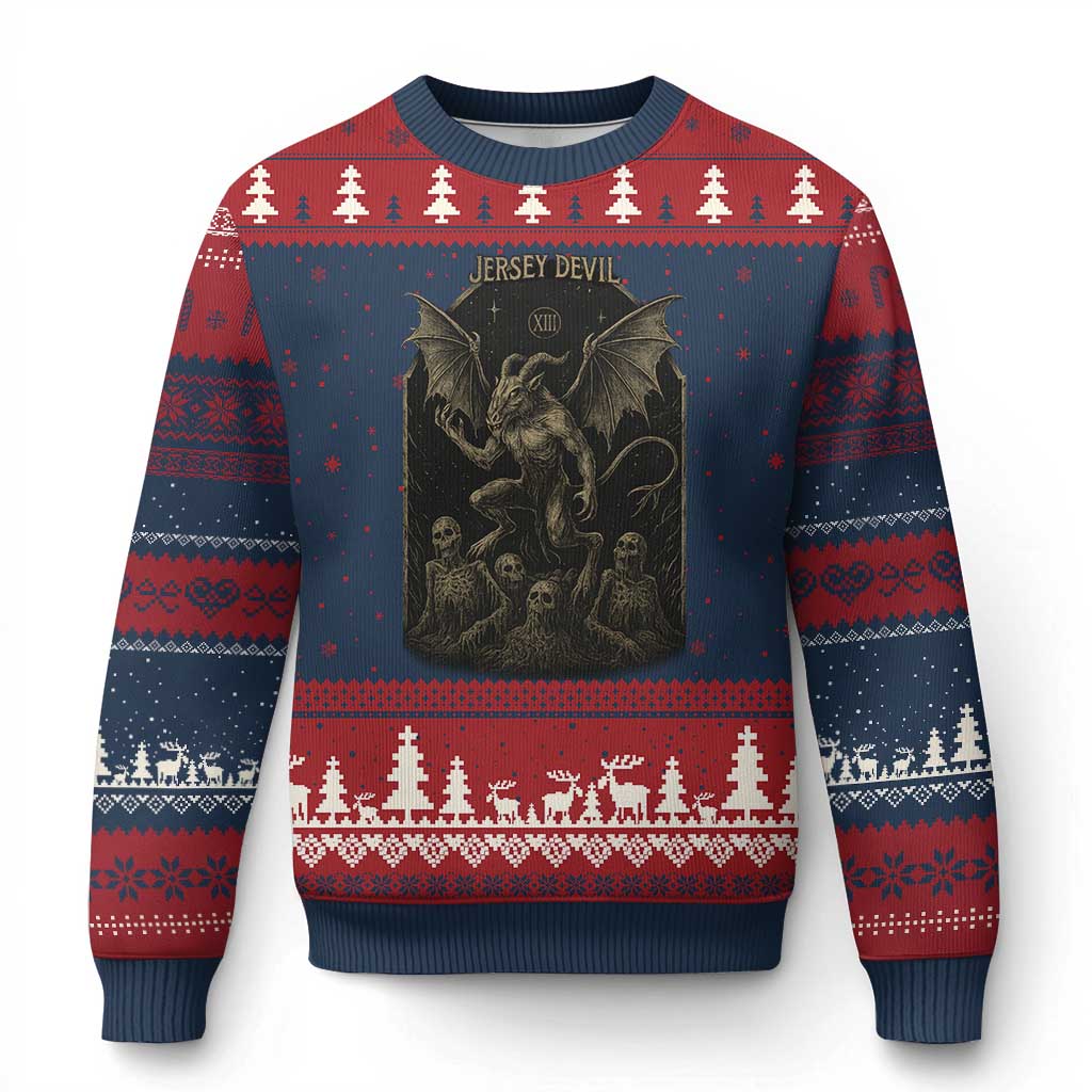 Jersey Devil Ugly Christmas Sweater Vintage Weird Creepy Creature Leeds Devil - Wonder Print Shop