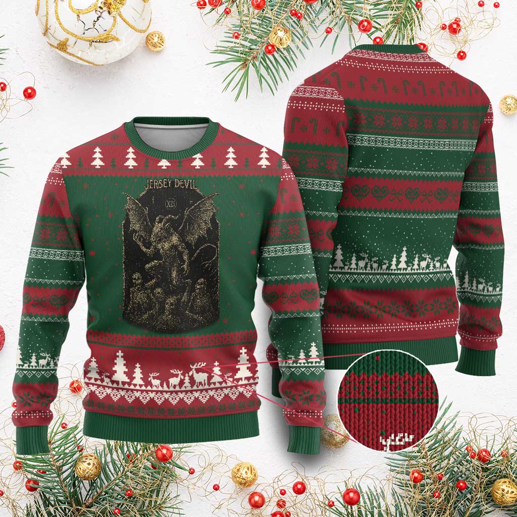 Jersey Devil Ugly Christmas Sweater Vintage Weird Creepy Creature Leeds Devil - Wonder Print Shop