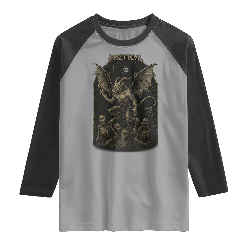 Jersey Devil Raglan Shirt Vintage Weird Creepy Creature Leeds Devil - Wonder Print Shop