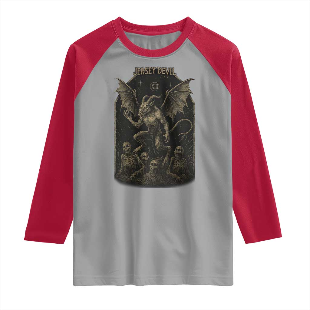 Jersey Devil Raglan Shirt Vintage Weird Creepy Creature Leeds Devil - Wonder Print Shop