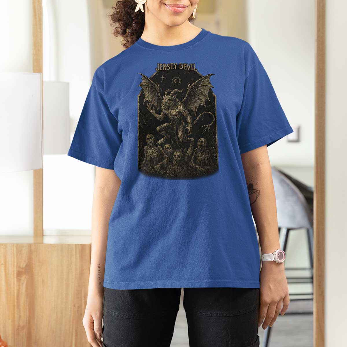 Jersey Devil T Shirt For Women Vintage Weird Creepy Creature Leeds Devil - Wonder Print Shop