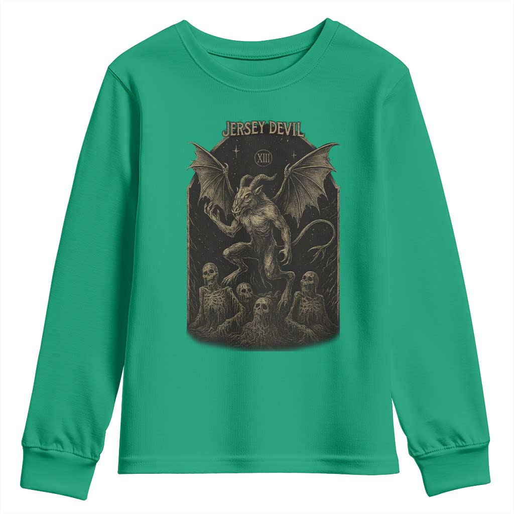 Jersey Devil Youth Sweatshirt Vintage Weird Creepy Creature Leeds Devil - Wonder Print Shop