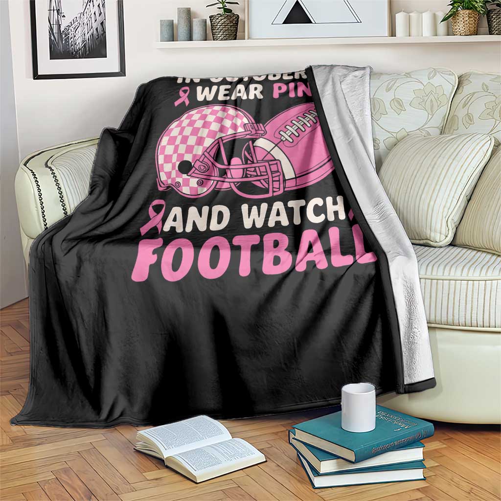 In October We Wear Pink Football Breast Cancer Awareness Throw Blanket Pink Ribbon Checkered Game Day - Wonder Print Shop