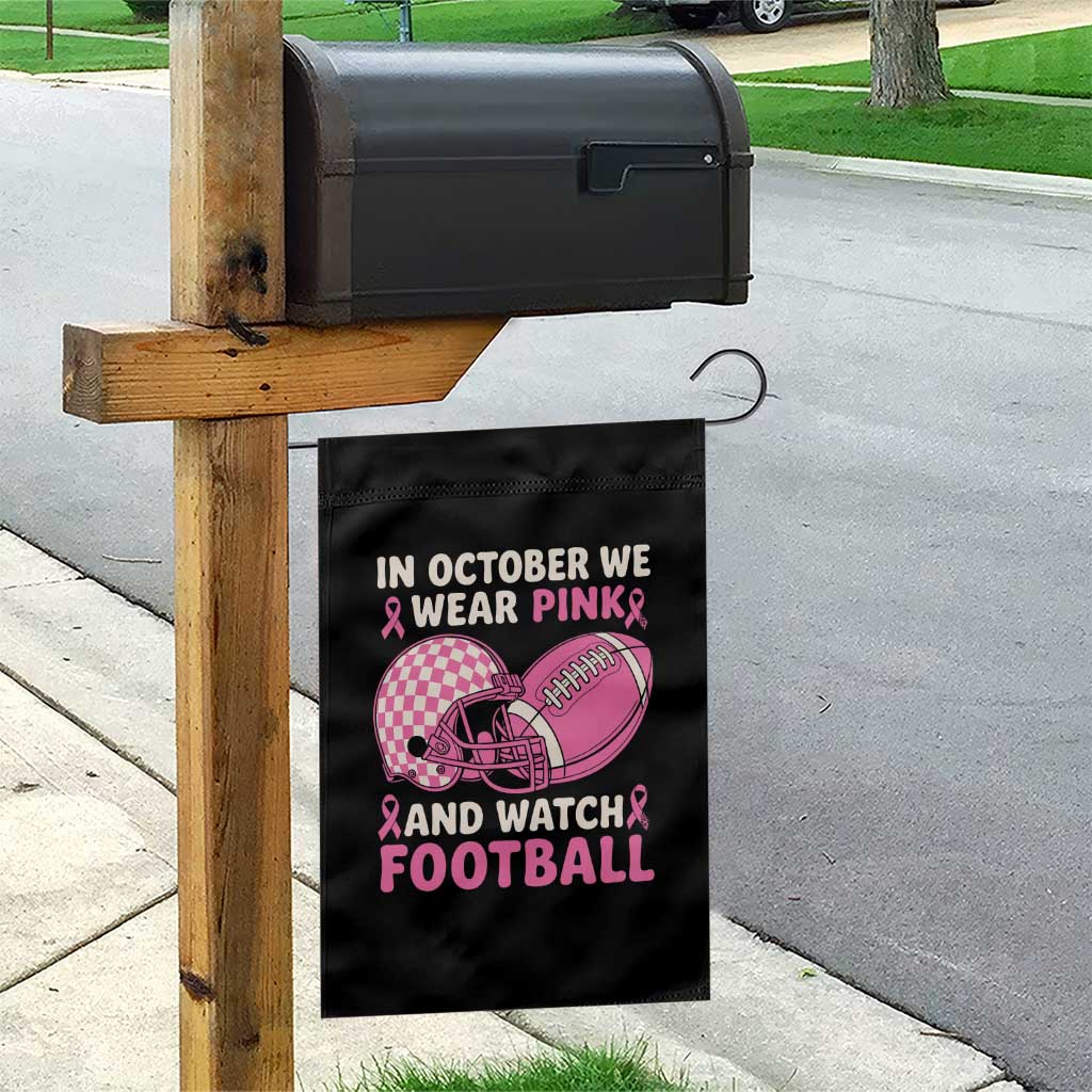In October We Wear Pink Football Breast Cancer Awareness Garden Flag Pink Ribbon Checkered Game Day - Wonder Print Shop