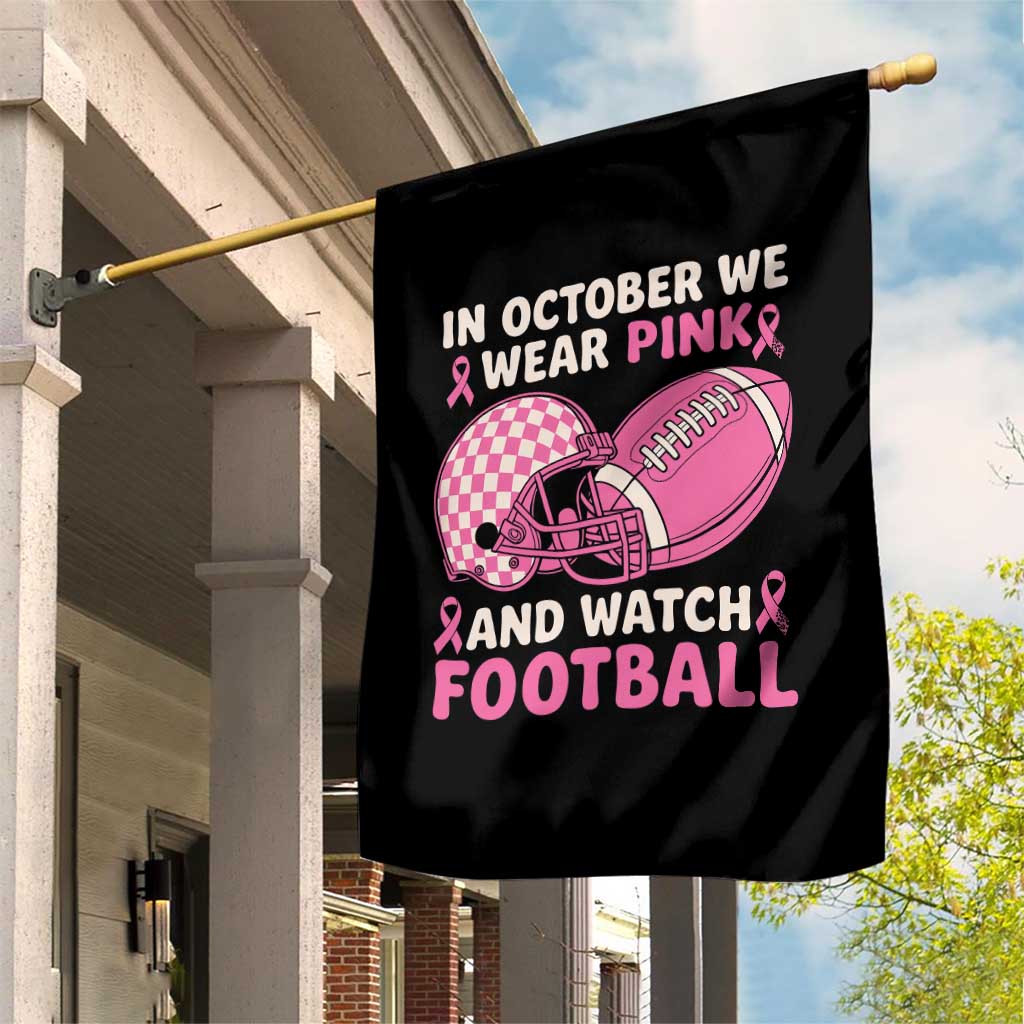 In October We Wear Pink Football Breast Cancer Awareness Garden Flag Pink Ribbon Checkered Game Day - Wonder Print Shop