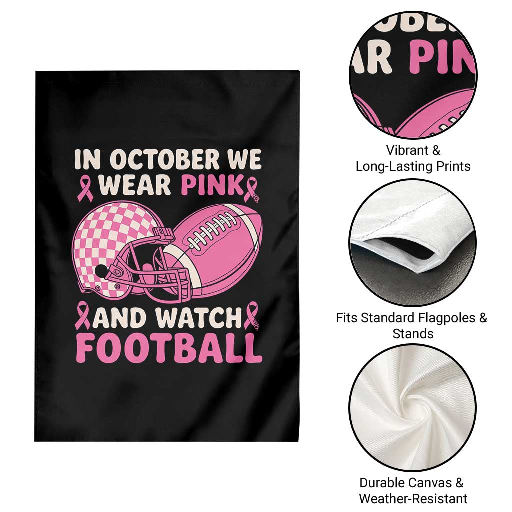 In October We Wear Pink Football Breast Cancer Awareness Garden Flag Pink Ribbon Checkered Game Day - Wonder Print Shop
