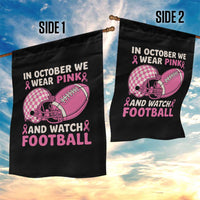 In October We Wear Pink Football Breast Cancer Awareness Garden Flag Pink Ribbon Checkered Game Day - Wonder Print Shop