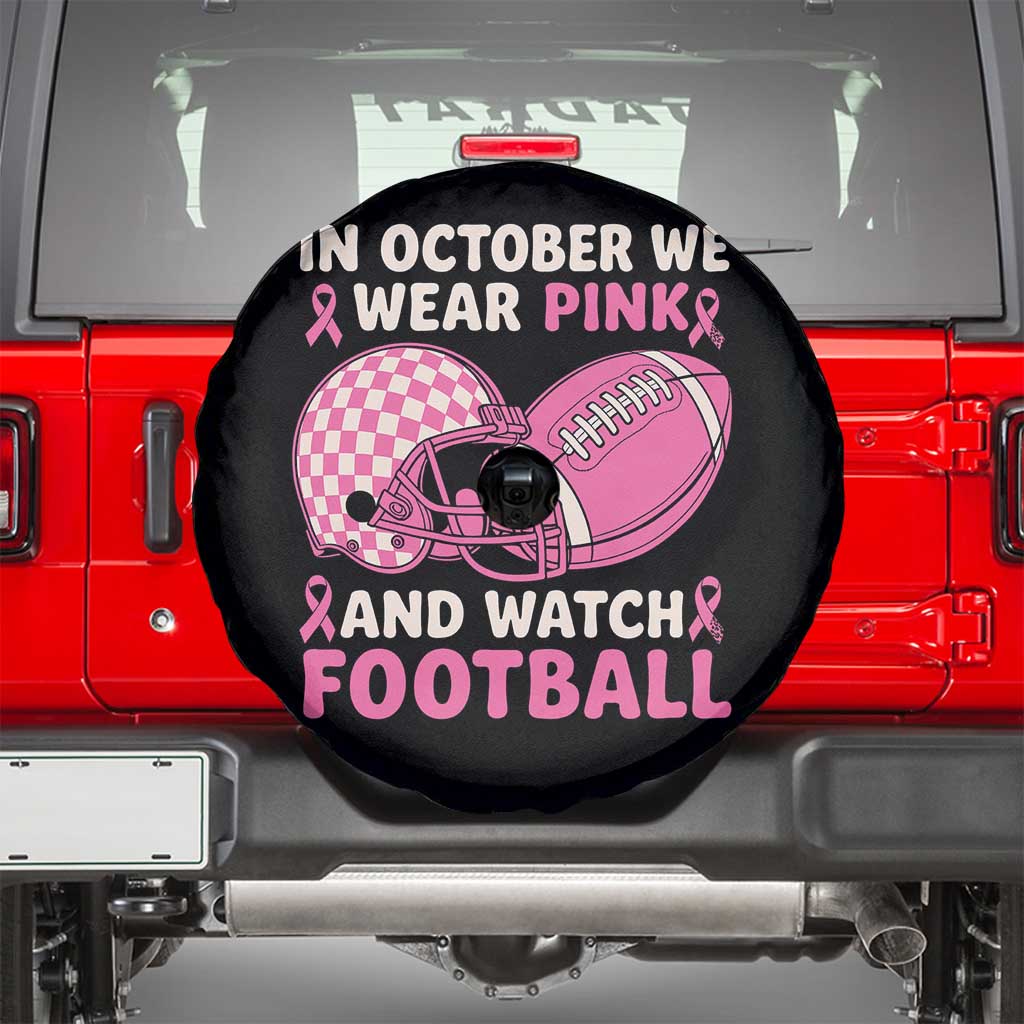 In October We Wear Pink Football Breast Cancer Awareness Spare Tire Cover Pink Ribbon Checkered Game Day - Wonder Print Shop