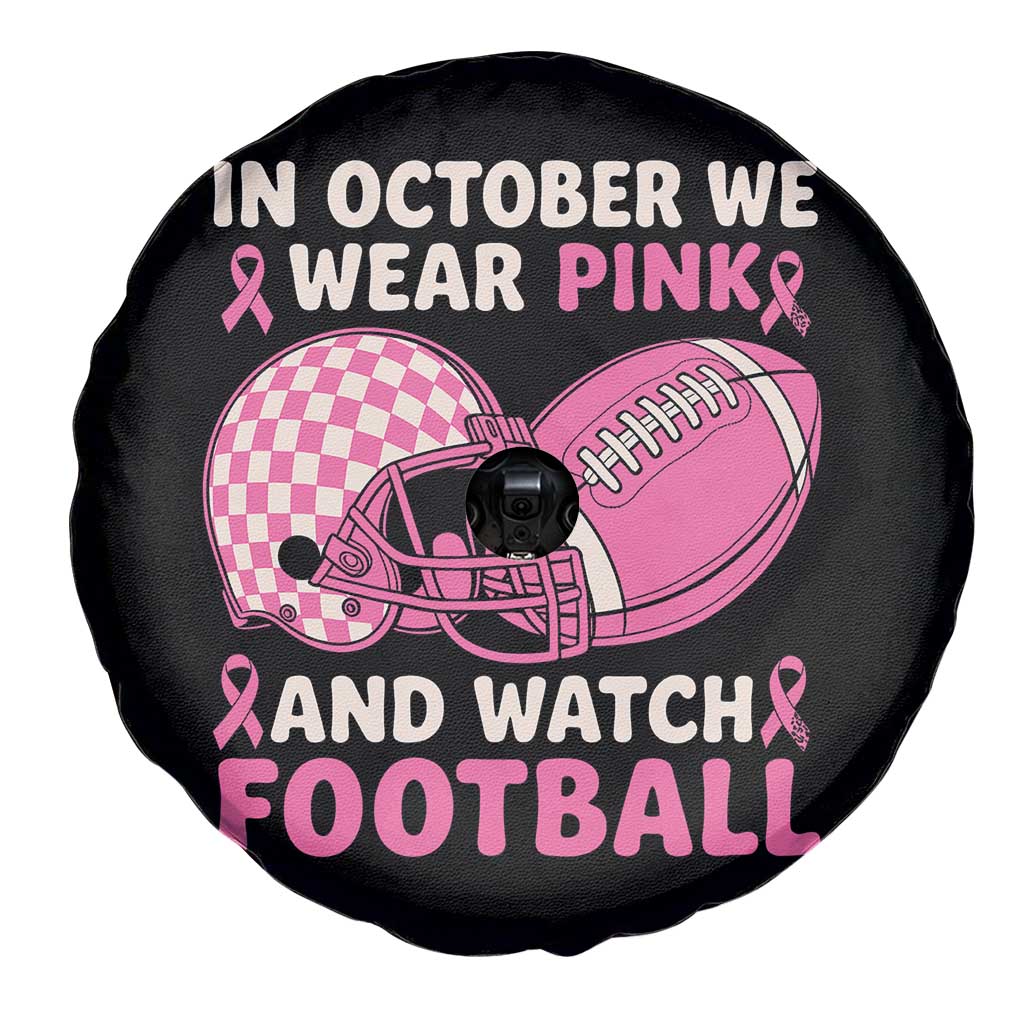 In October We Wear Pink Football Breast Cancer Awareness Spare Tire Cover Pink Ribbon Checkered Game Day - Wonder Print Shop