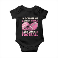In October We Wear Pink Football Breast Cancer Awareness Baby Onesie Pink Ribbon Checkered Game Day - Wonder Print Shop
