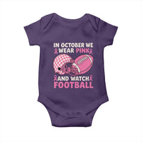 In October We Wear Pink Football Breast Cancer Awareness Baby Onesie Pink Ribbon Checkered Game Day - Wonder Print Shop