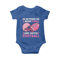 In October We Wear Pink Football Breast Cancer Awareness Baby Onesie Pink Ribbon Checkered Game Day - Wonder Print Shop