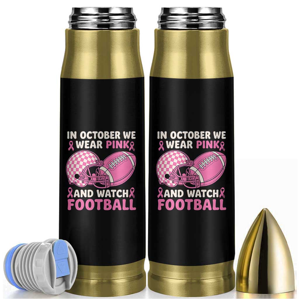 In October We Wear Pink Football Breast Cancer Awareness Bullet Tumbler Pink Ribbon Checkered Game Day - Wonder Print Shop
