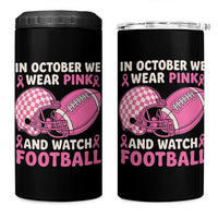 In October We Wear Pink Football Breast Cancer Awareness 4 in 1 Can Cooler Tumbler Pink Ribbon Checkered Game Day - Wonder Print Shop