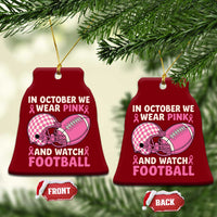 In October We Wear Pink Football Breast Cancer Awareness Ceramic Ornament Pink Ribbon Checkered Game Day - Wonder Print Shop