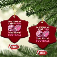 In October We Wear Pink Football Breast Cancer Awareness Ceramic Ornament Pink Ribbon Checkered Game Day - Wonder Print Shop