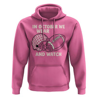 In October We Wear Pink Football Breast Cancer Awareness Hoodie Pink Ribbon Checkered Game Day - Wonder Print Shop