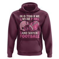 In October We Wear Pink Football Breast Cancer Awareness Hoodie Pink Ribbon Checkered Game Day - Wonder Print Shop